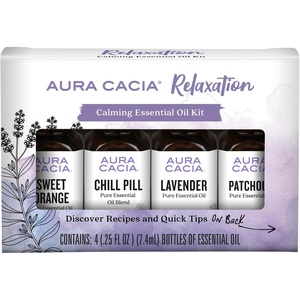 image:imageAura Cacia Cheerful Pure Essential Oils Uplifting Kit 025 fl oz 4Pack Grapefruit Lemon Lime Sweet Orange Aromatic OilsLavenderPatchouliSweet OrangeChill Pill