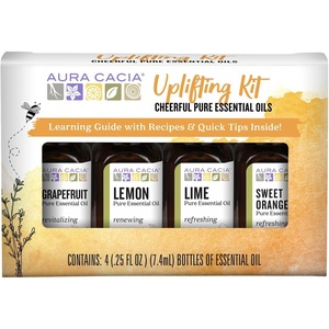 image:imageAura Cacia Cheerful Pure Essential Oils Uplifting Kit 025 fl oz 4Pack Grapefruit Lemon Lime Sweet Orange Aromatic OilsUplifting Kit